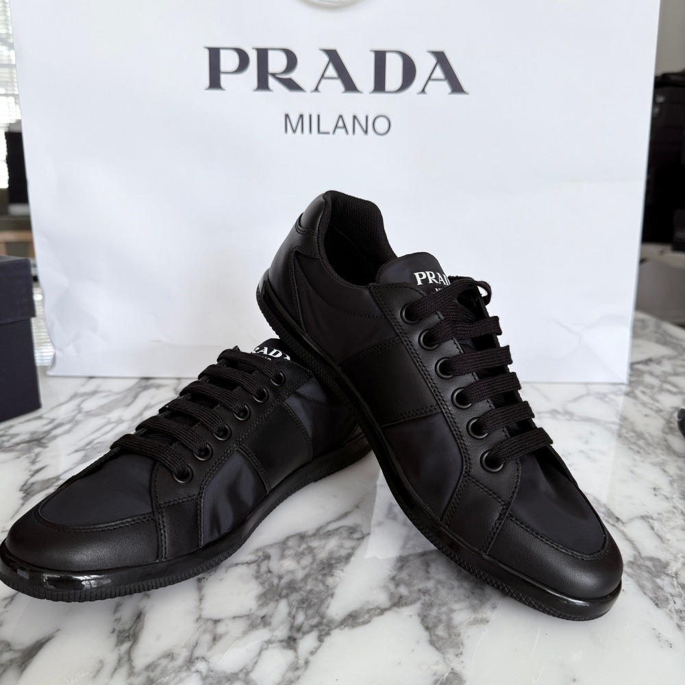 PRADA 2EG355 Blue Black Leather Re-Nylon Sneakers Shoes - NEW - US 10.5 UK 9.5 - Picture 12 of 15